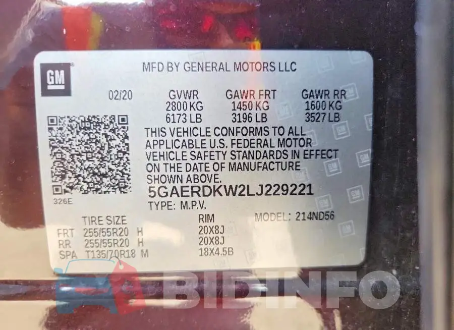 5GAERDKW2LJ229221 Photo# 14