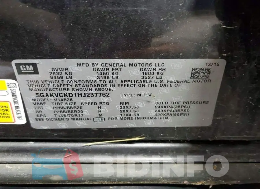 5GAKVCKD1HJ237762 Photo# 14