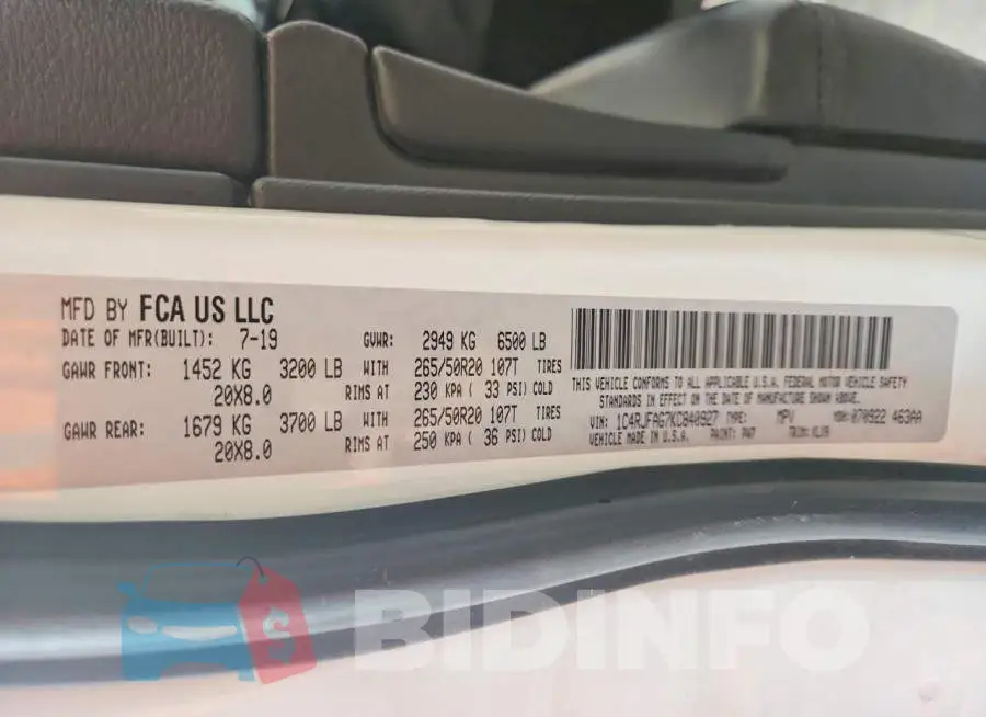 1C4RJFAG7KC840927 Photo# 12