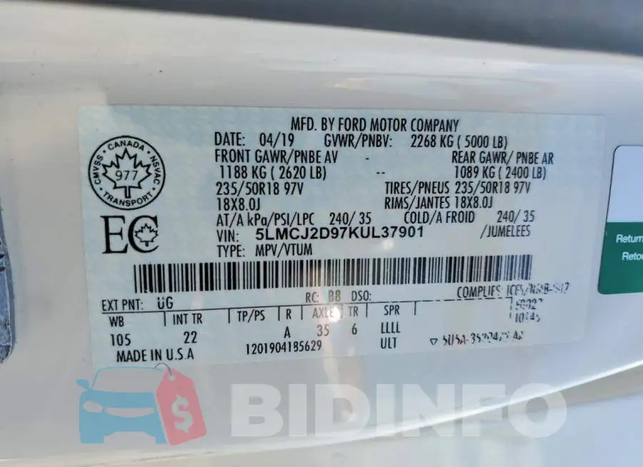 5LMCJ2D97KUL37901 Photo# 14