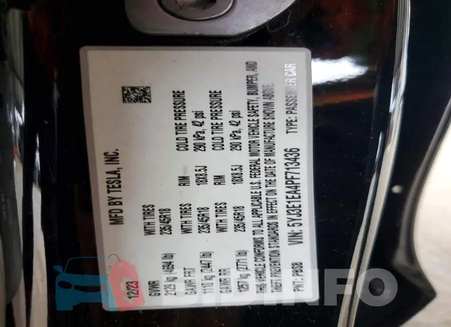 5YJ3E1EA4PF713436 Photo# 12