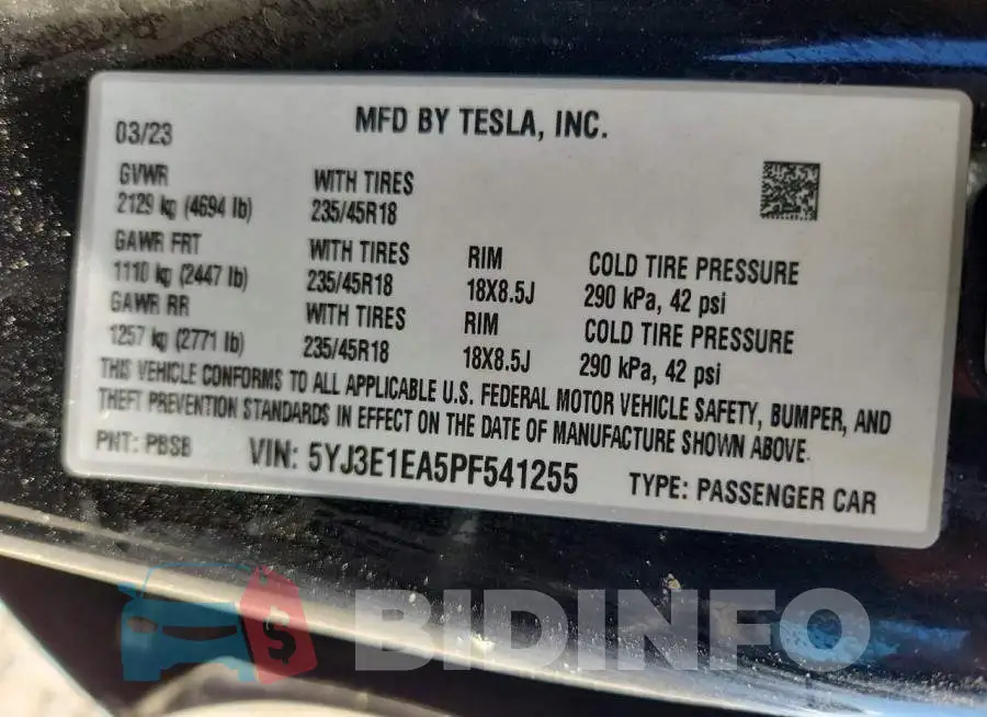 5YJ3E1EA5PF541255 Photo# 12