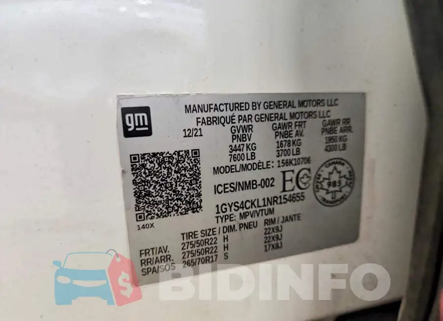 1GYS4CKL1NR154655 Photo# 13