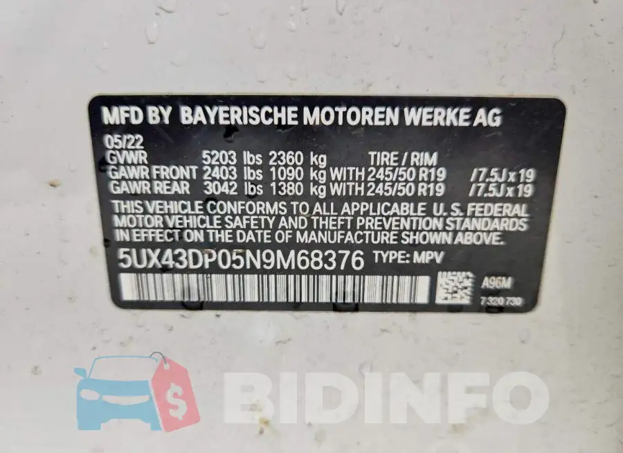 5UX43DP05N9M68376 Photo# 12