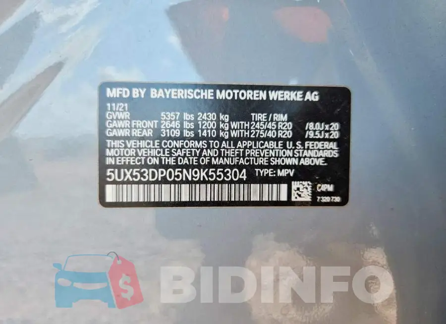 5UX53DP05N9K55304 Photo# 14