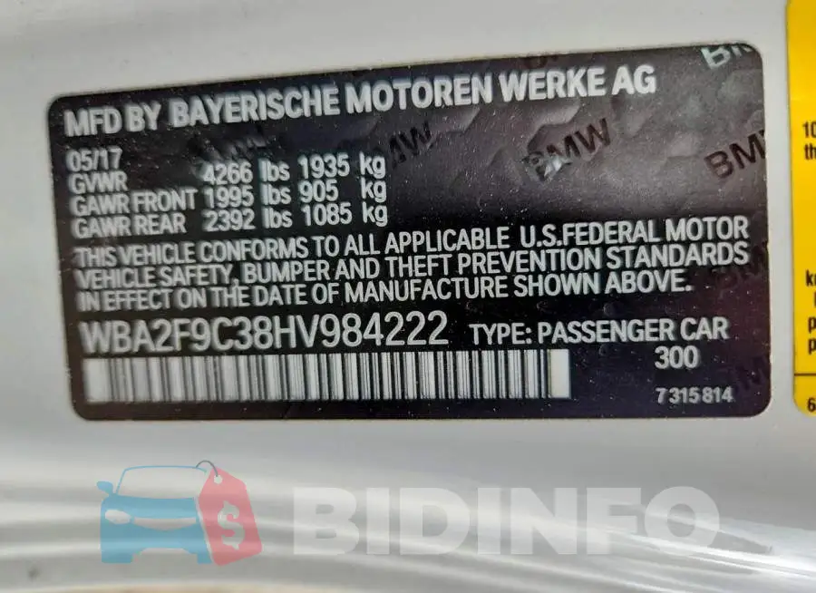 WBA2F9C38HV984222 Photo# 13