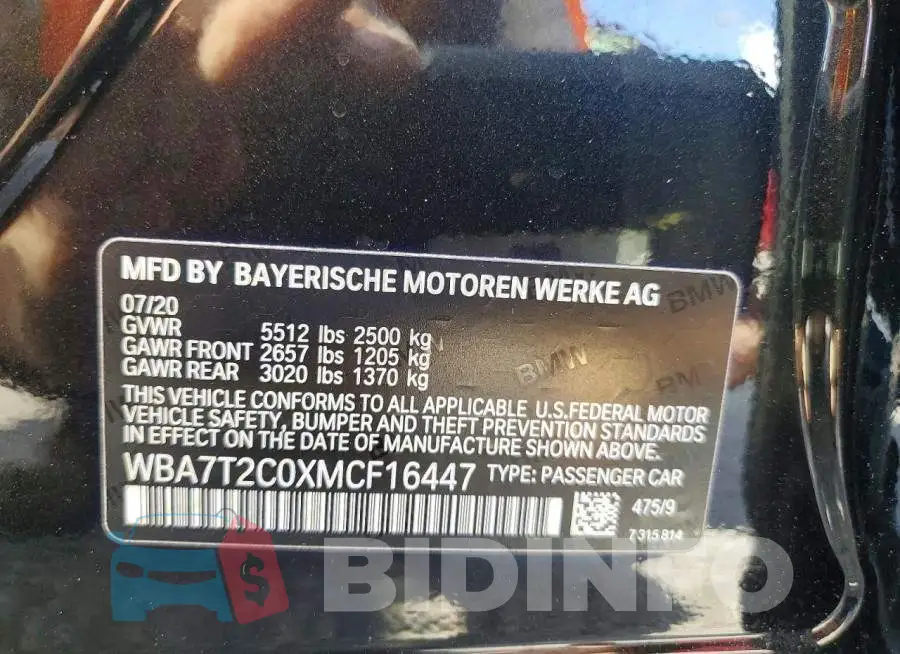 WBA7T2C0XMCF16447 Photo# 12