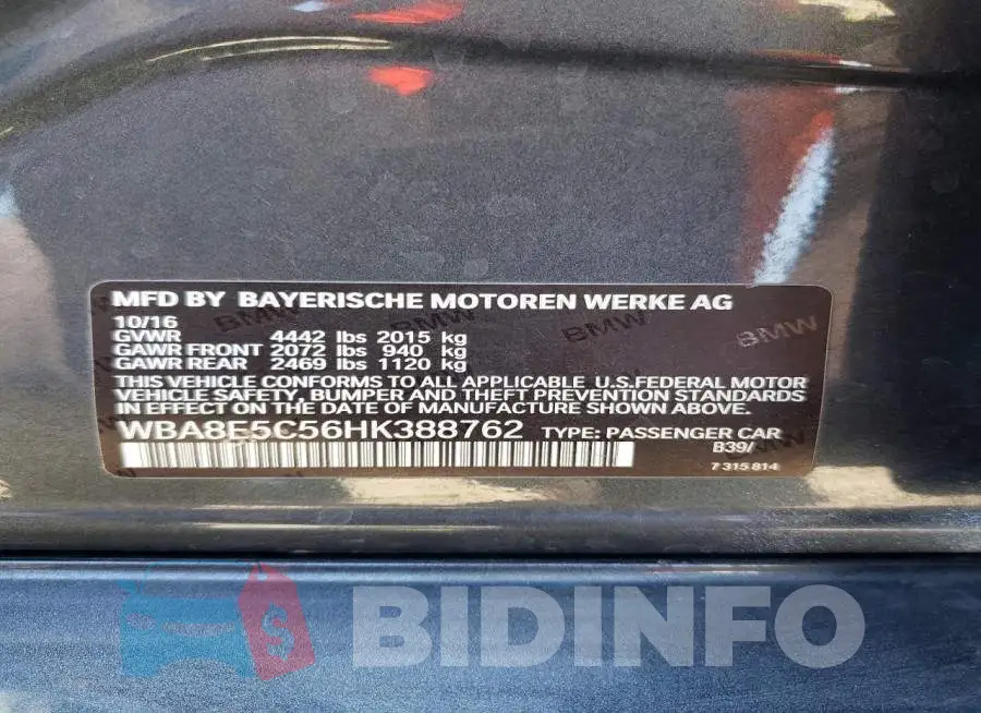 WBA8E5C56HK388762 Photo# 13