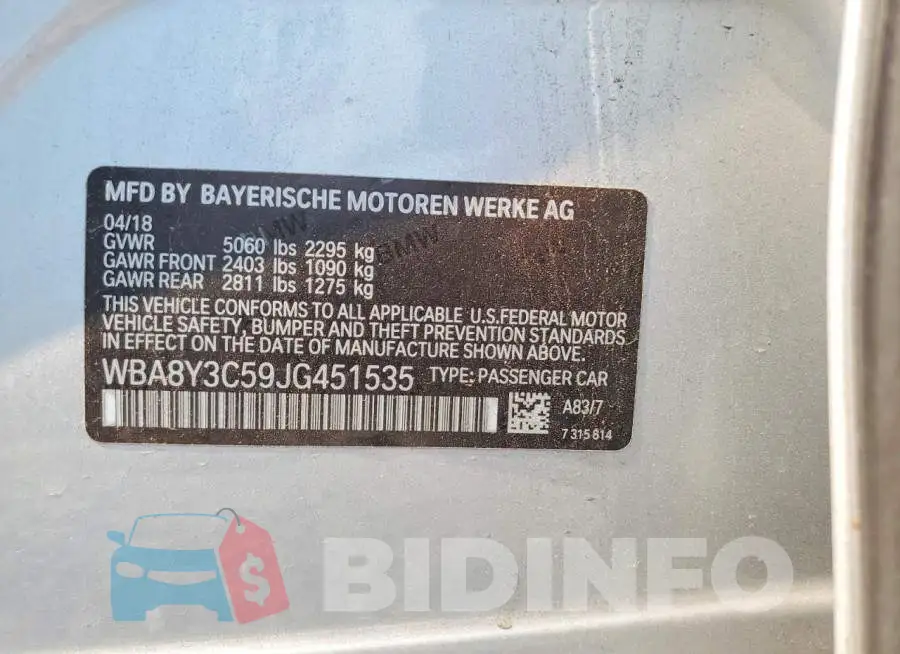 WBA8Y3C59JG451535 Photo# 12