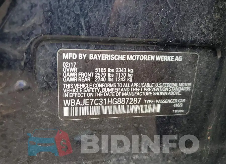 WBAJE7C31HG887287 Photo# 12