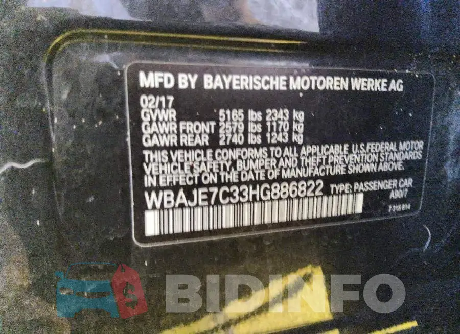 WBAJE7C33HG886822 Photo# 12