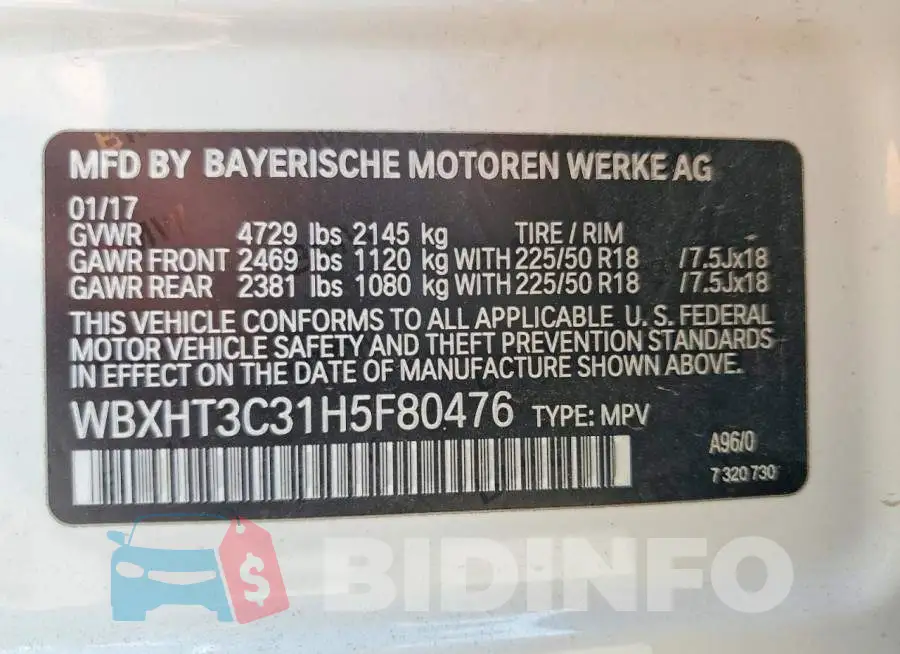 WBXHT3C31H5F80476 Photo# 14