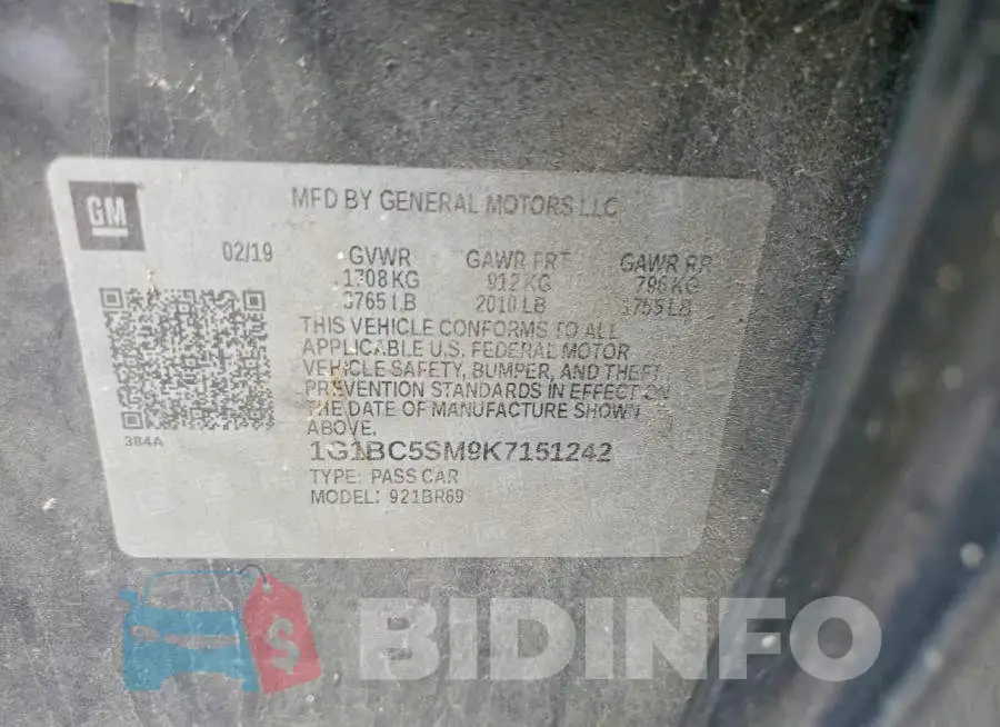 1G1BC5SM9K7151242 Photo# 12