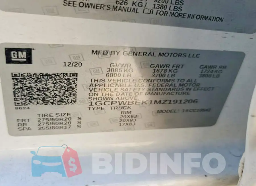 1GCPWBEK1MZ191206 Photo# 12