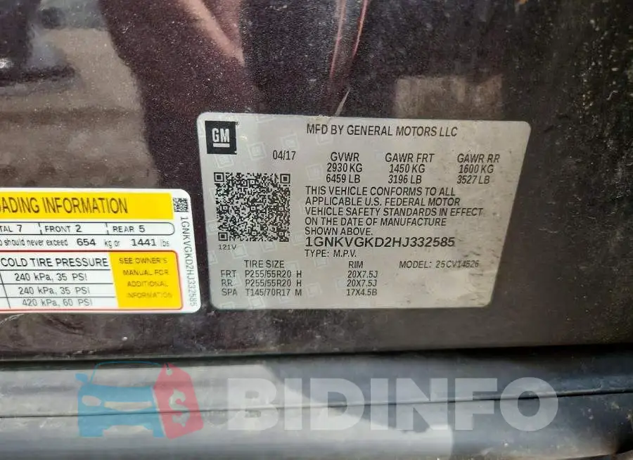 1GNKVGKD2HJ332585 Photo# 13