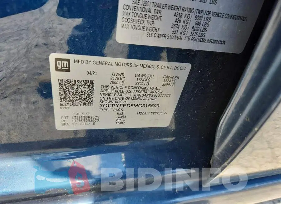 3GCPYFED5MG315609 Photo# 12