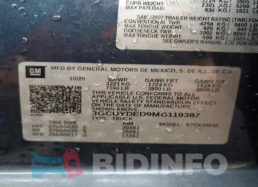 3GCUYDED9MG119387 Photo# 13