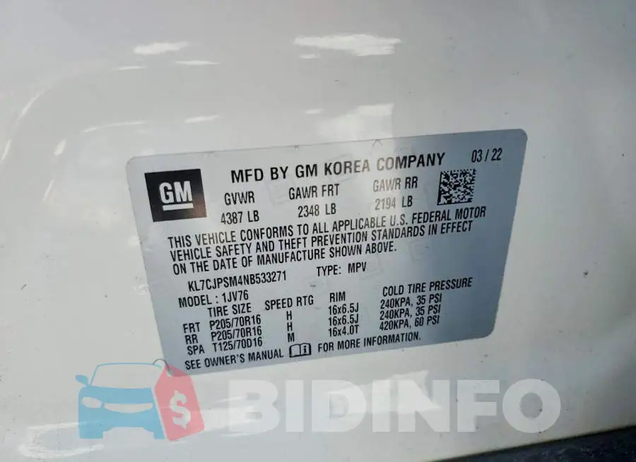 KL7CJPSM4NB533271 Photo# 13