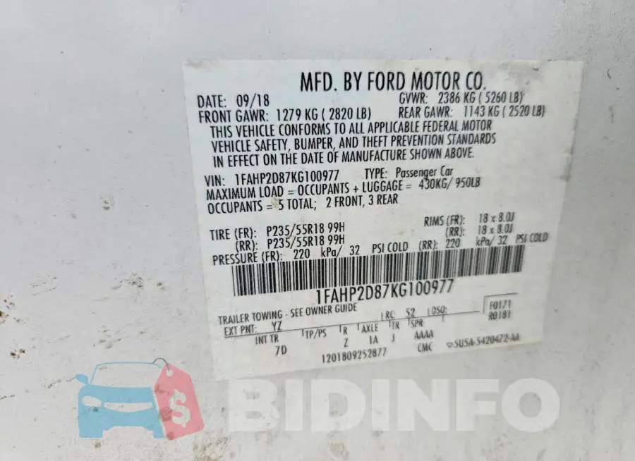 1FAHP2D87KG100977 Photo# 13