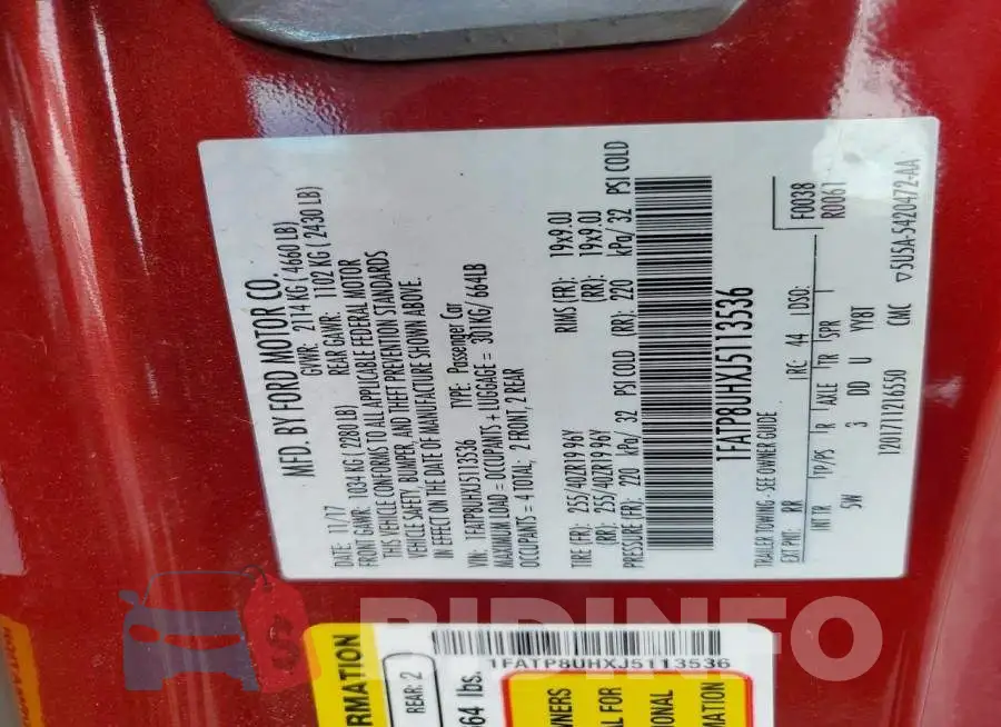 1FATP8UHXJ5113536 Photo# 12