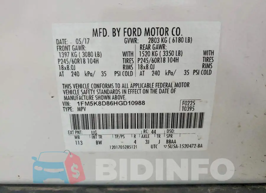 1FM5K8D86HGD10988 Photo# 14