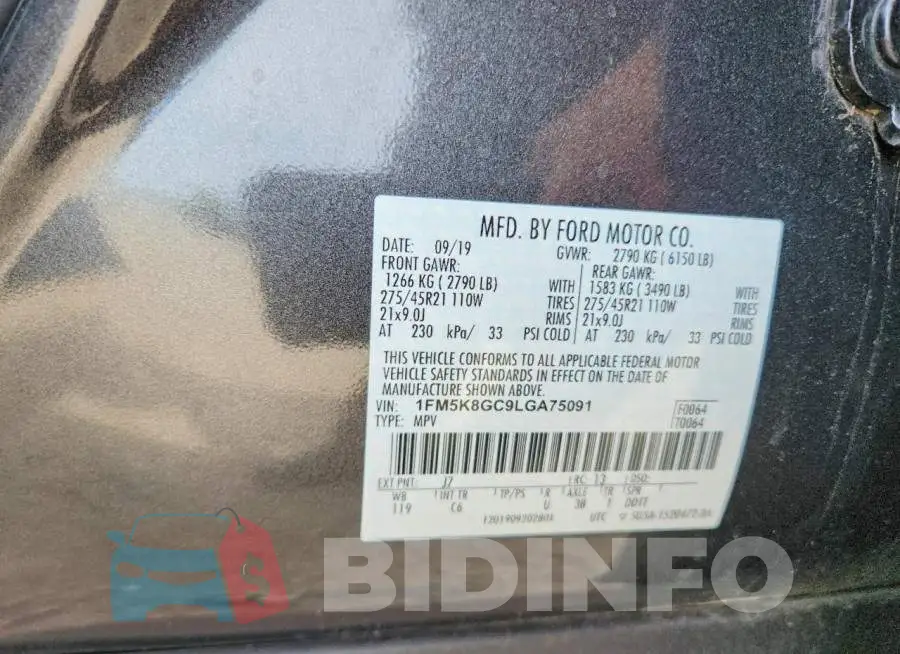 1FM5K8GC9LGA75091 Photo# 13