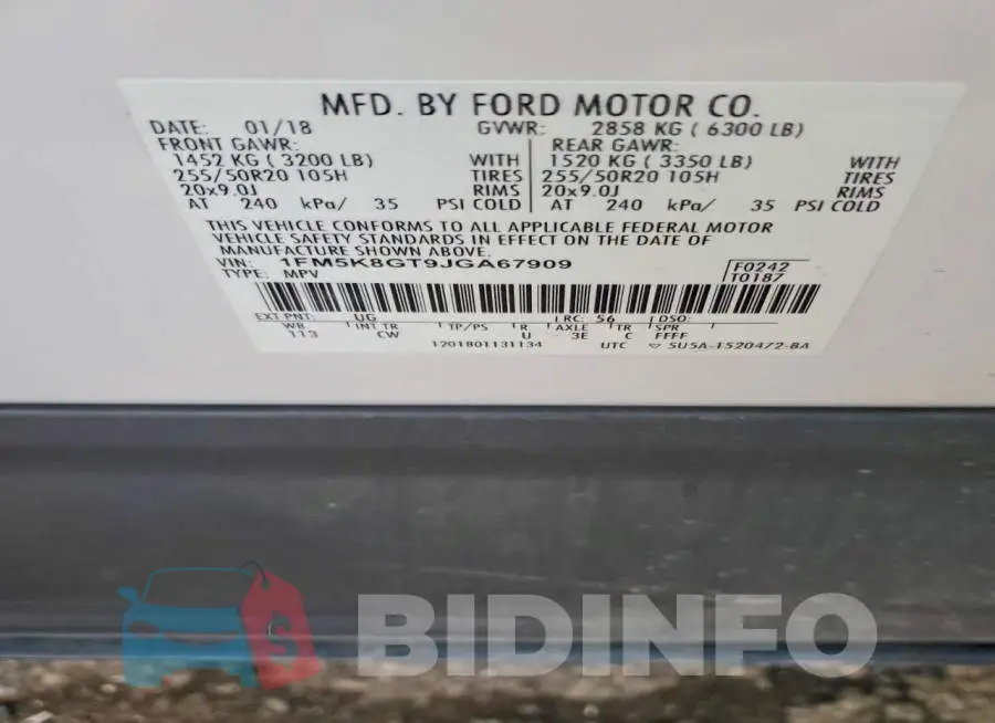 1FM5K8GT9JGA67909 Photo# 14