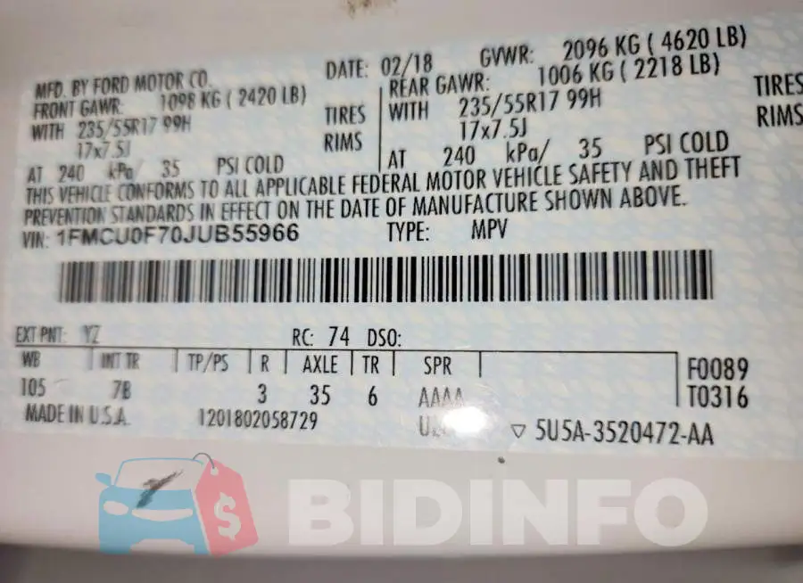 1FMCU0F70JU855966 Photo# 13
