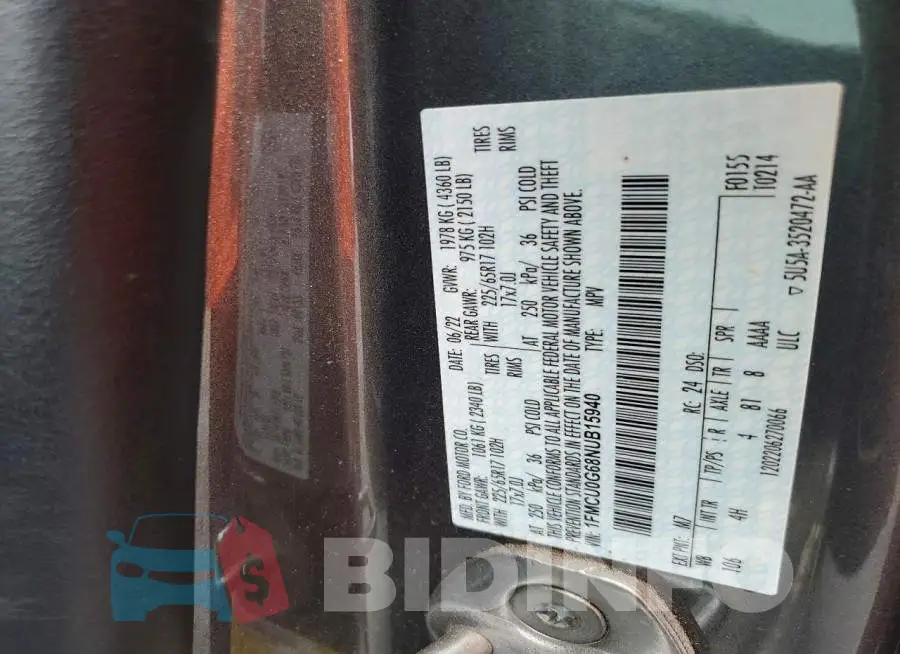 1FMCU0G68NUB15940 Photo# 13