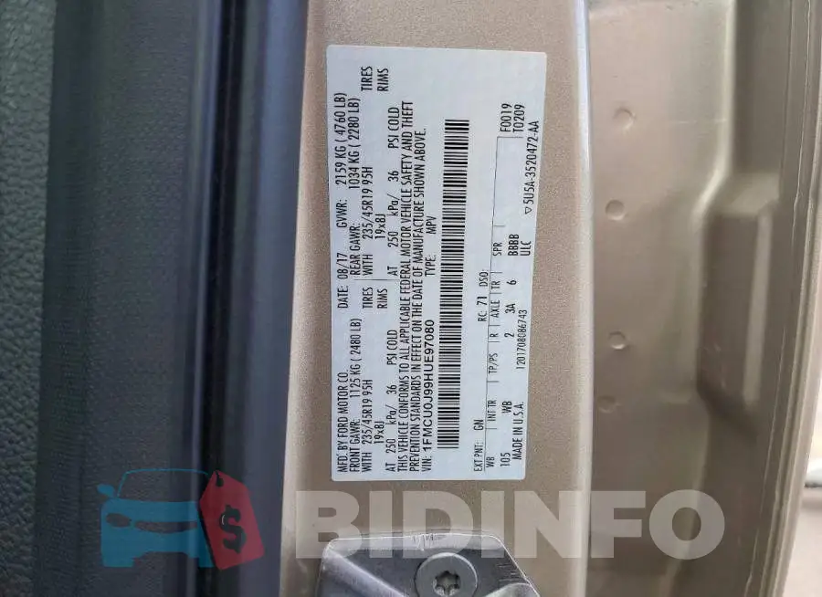 1FMCU0J99HUE97080 Photo# 14