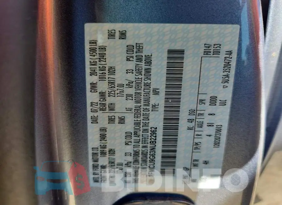 1FMCU9G63NUB22962 Photo# 14