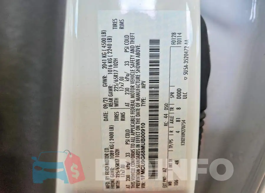 1FMCU9G68MUB00910 Photo# 14