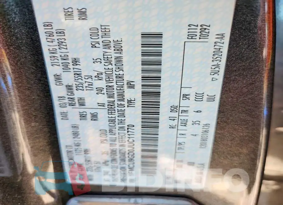1FMCU9GD0JUC11770 Photo# 13
