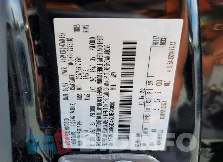 1FMCU9GD4KUB93050 Photo# 14
