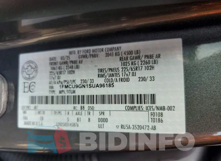 1FMCU9GN1SUA96185 Photo# 13