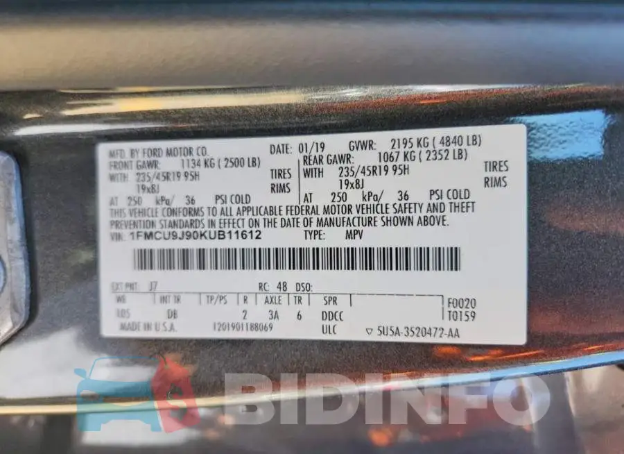 1FMCU9J90KUB11612 Photo# 12