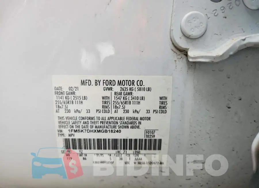 1FMSK7DHXMGB18240 Photo# 14