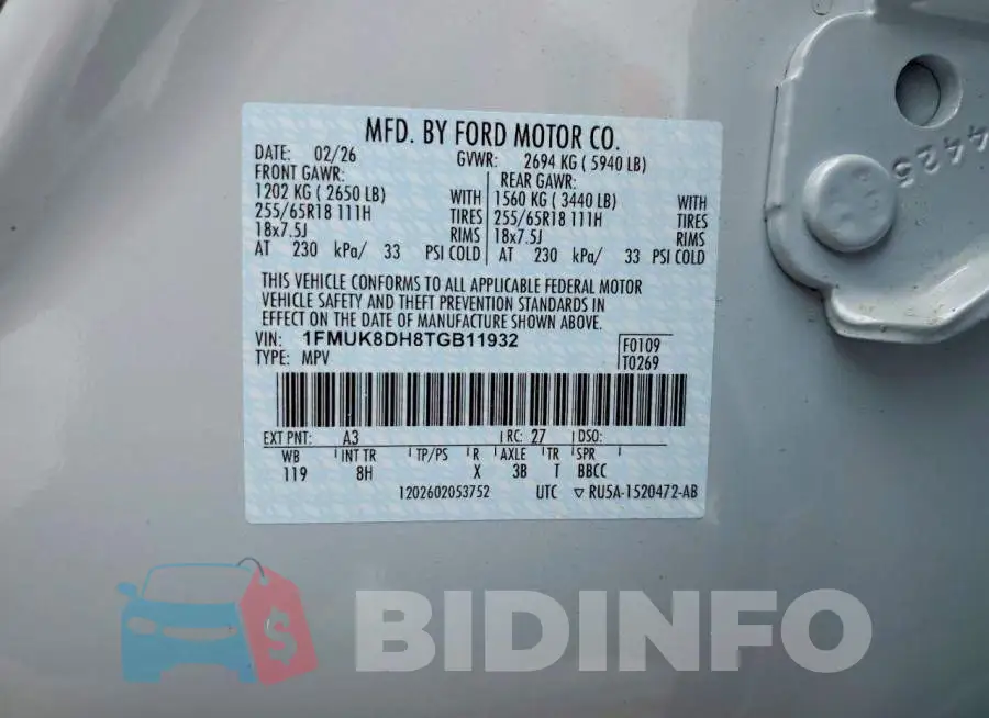 1FMUK8DH8TGB11932 Photo# 13