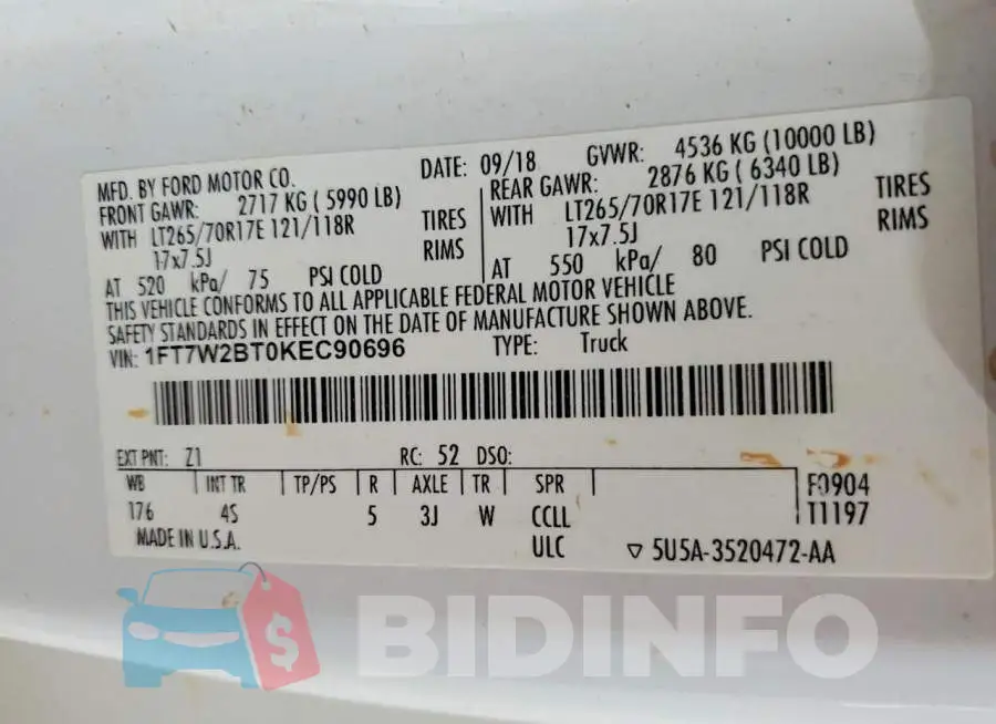 1FT7W2BT0KEC90696 Photo# 13