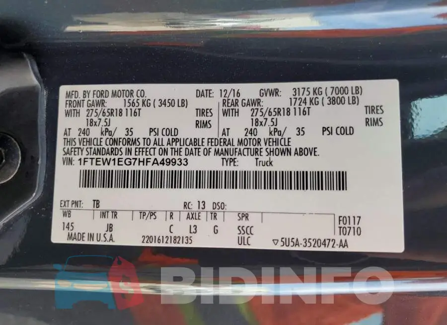 1FTEW1EG7HFA49933 Photo# 12