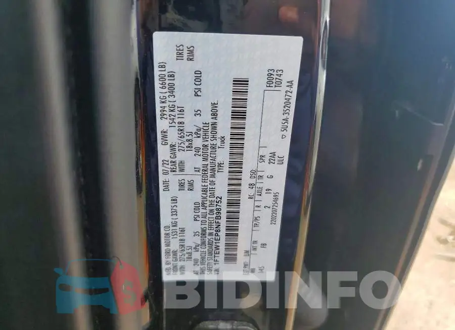 1FTEW1EP8NFB98752 Photo# 12
