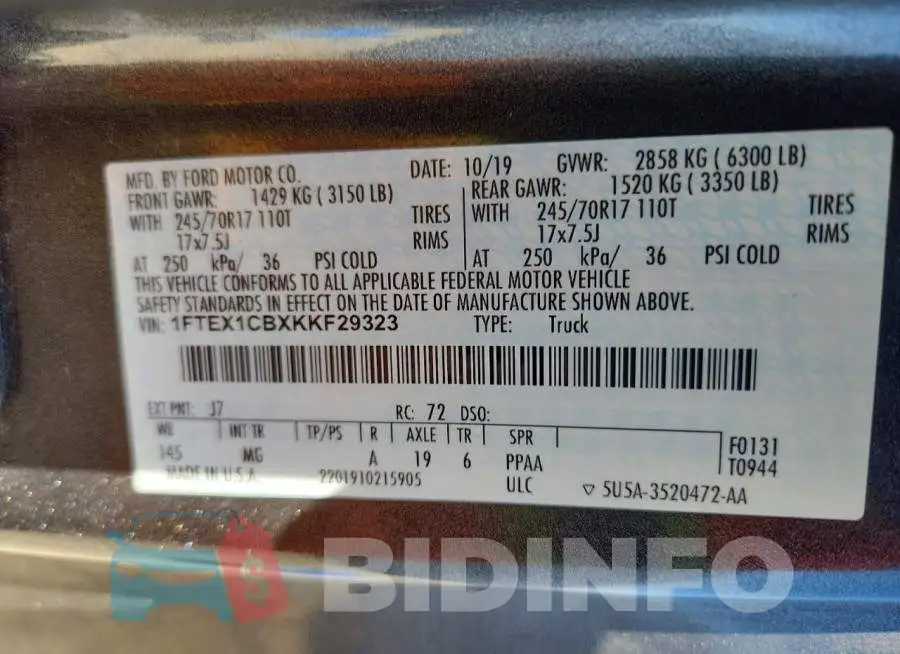 1FTEX1CBXKKF29323 Photo# 13