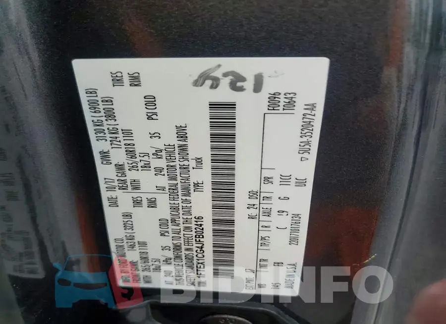 1FTEX1CG4JFB02416 Photo# 12
