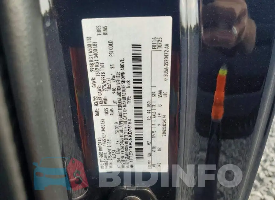 1FTEX1EP0NKD75153 Photo# 12