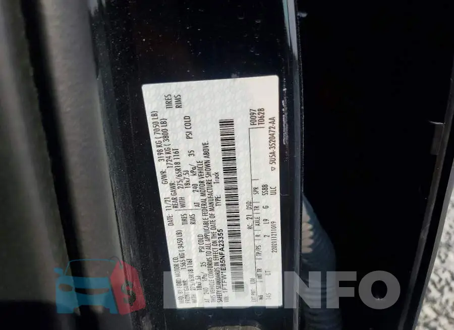 1FTFW1E85NFA23355 Photo# 12