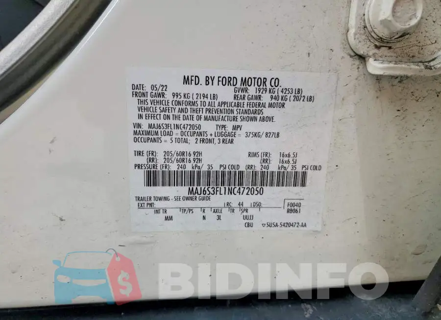 MAJ6S3FL1NC472050 Photo# 13
