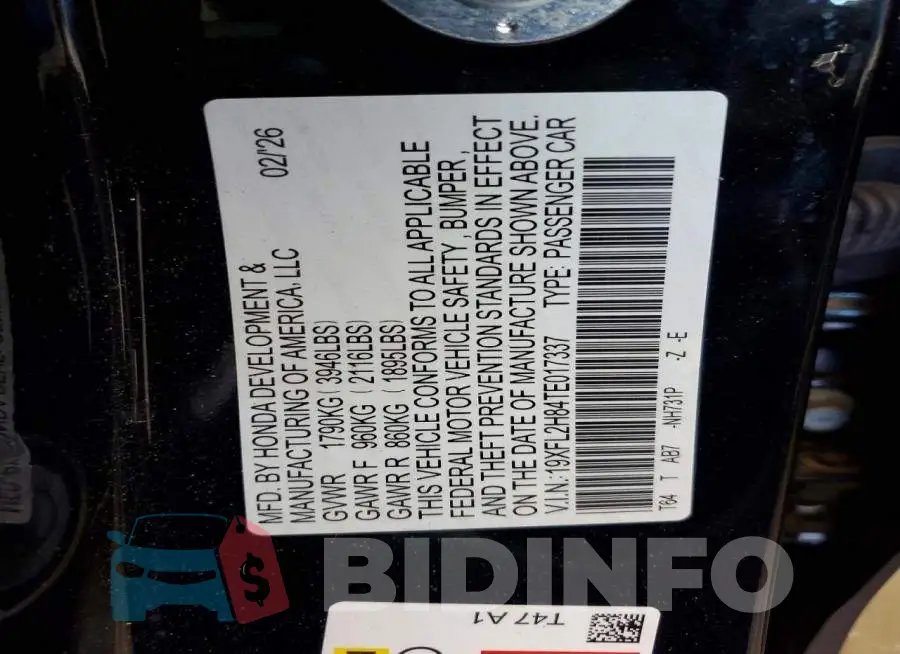 19XFL2H84TE017337 Photo# 13