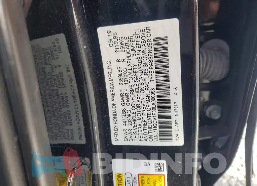 1HGCV1F30LA000098 Photo# 13