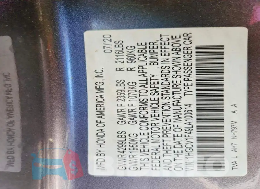 1HGCV1F49LA100614 Photo# 12
