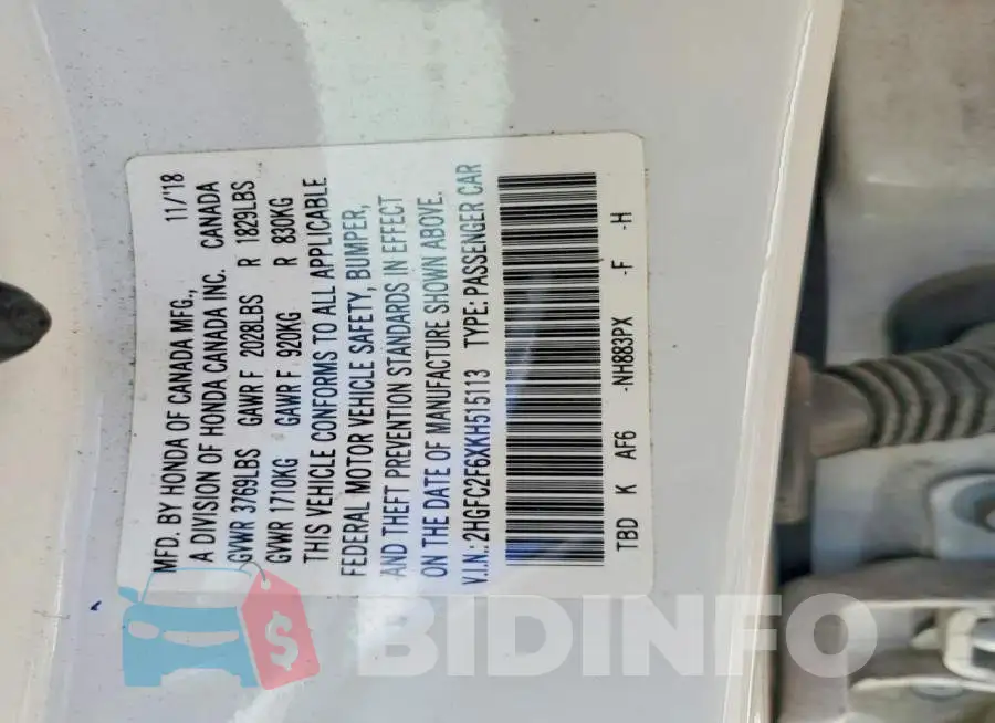 2HGFC2F6XKH515113 Photo# 13